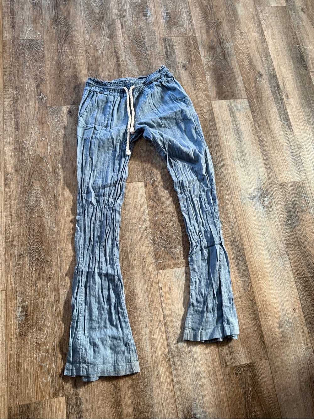 Roxy Light Blue Washed Flare Drawstring Jeans - Women